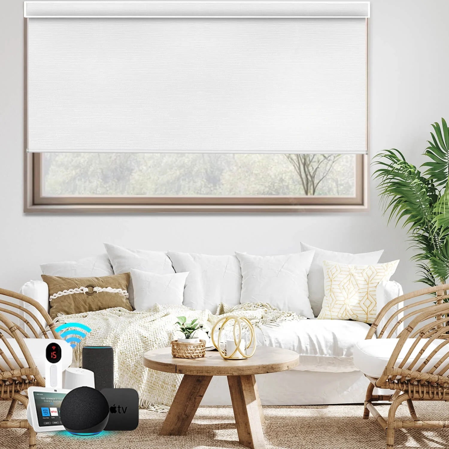 Motorized Roller Shades 100% Blackout Cream