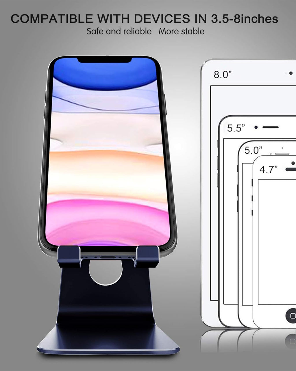Adjustable Cell Phone Stand,  Phone Stand, Cradle, Dock, Holder, Aluminum Desktop Stand Compatible with Phone Xs Max Xr 8 7 6 6S plus SE Charging, Accessories Desk,All Mobile Phones-Navy Blue