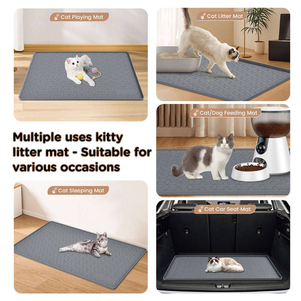 Cat Litter Mat Waterproof, 34" X 23" Non-Slip Silicone Large Cat Litter Mat, Cat Litter Box Mat for Litter Trapping, Easy to Store Kitty Litter Mat, Dark Gray
