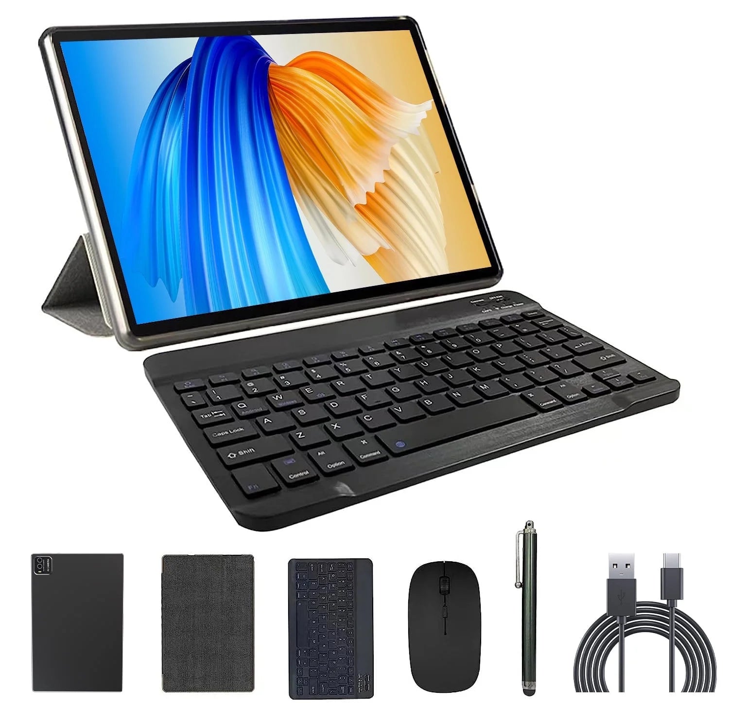 2 in 1 Tablet, 10 Inch Tablet Android Tablets PC with Keyboard Case Mouse Stylus, 4GB RAM+64GB ROM 512GB Expandable Tableta Computer, 10.1 IPS Screen, 2+8MP Dual Camera, Wifi BT Google Play.