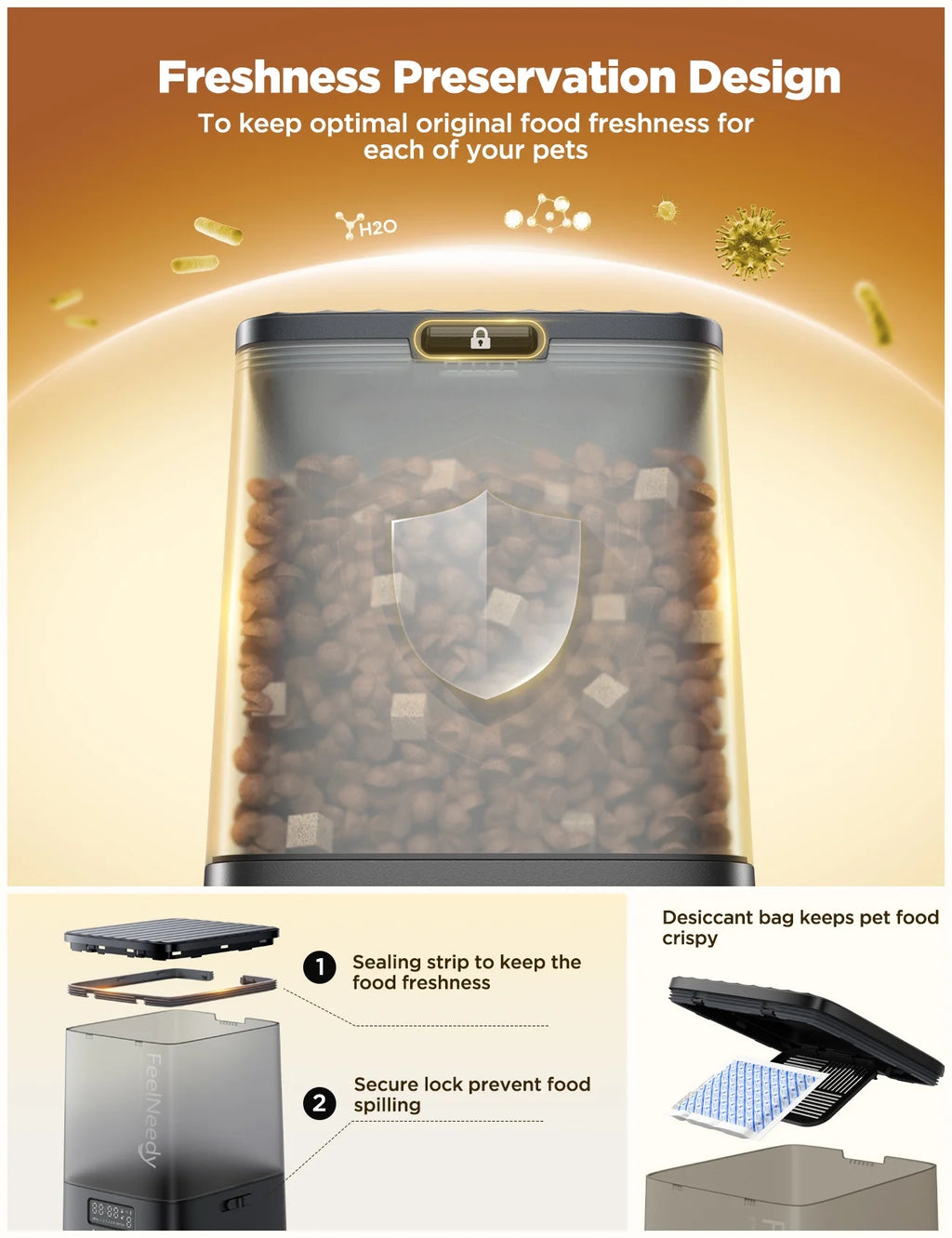 Automatic Cat Feeder, 5L Timed Pet Food Dispenser, Elevated Cat Dog Feeder with 2 Stainless Steel Bowls, Black