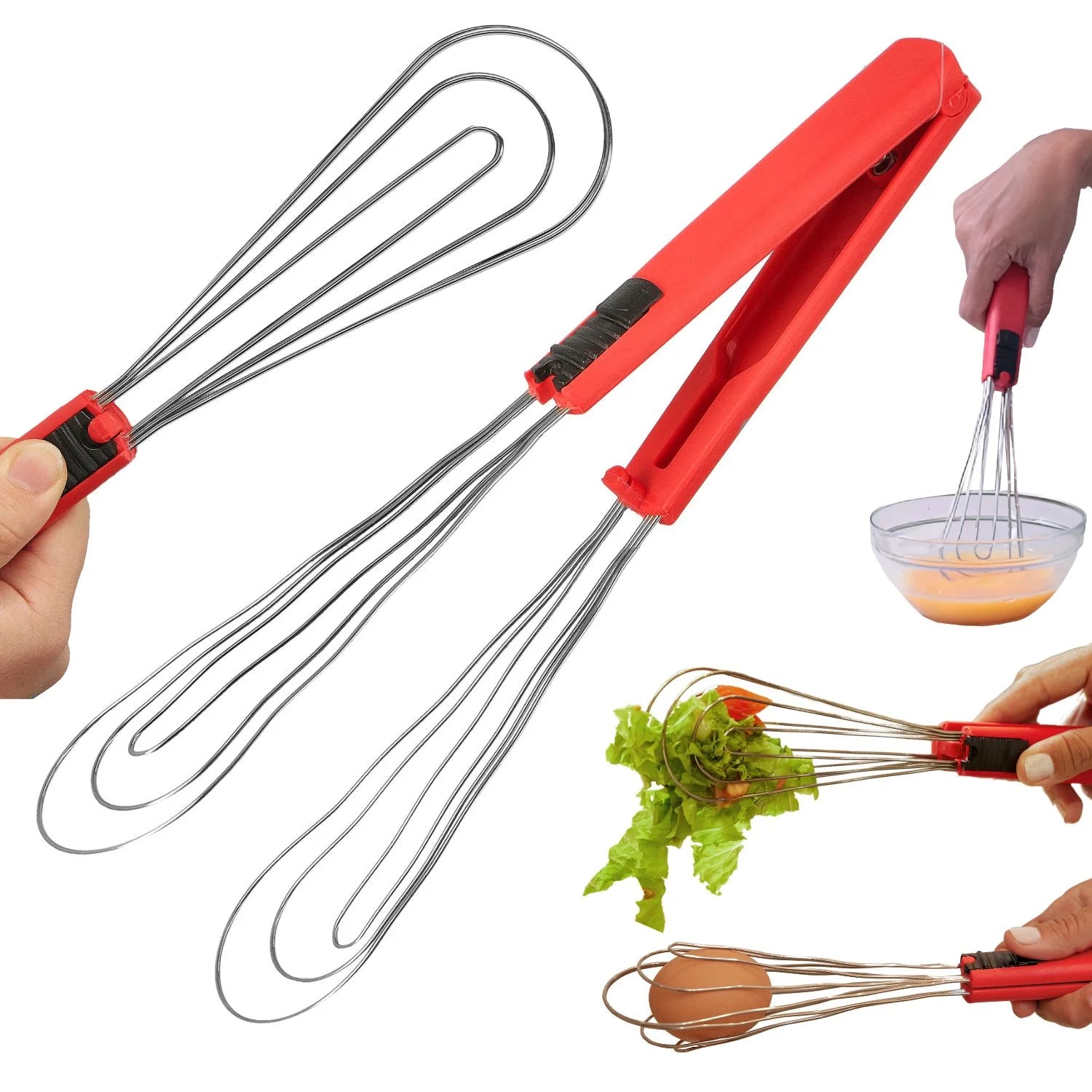 Foodie Tongs for Cooking - Dishwasher Safe 6-In-1 Kitchen Gadget - Red