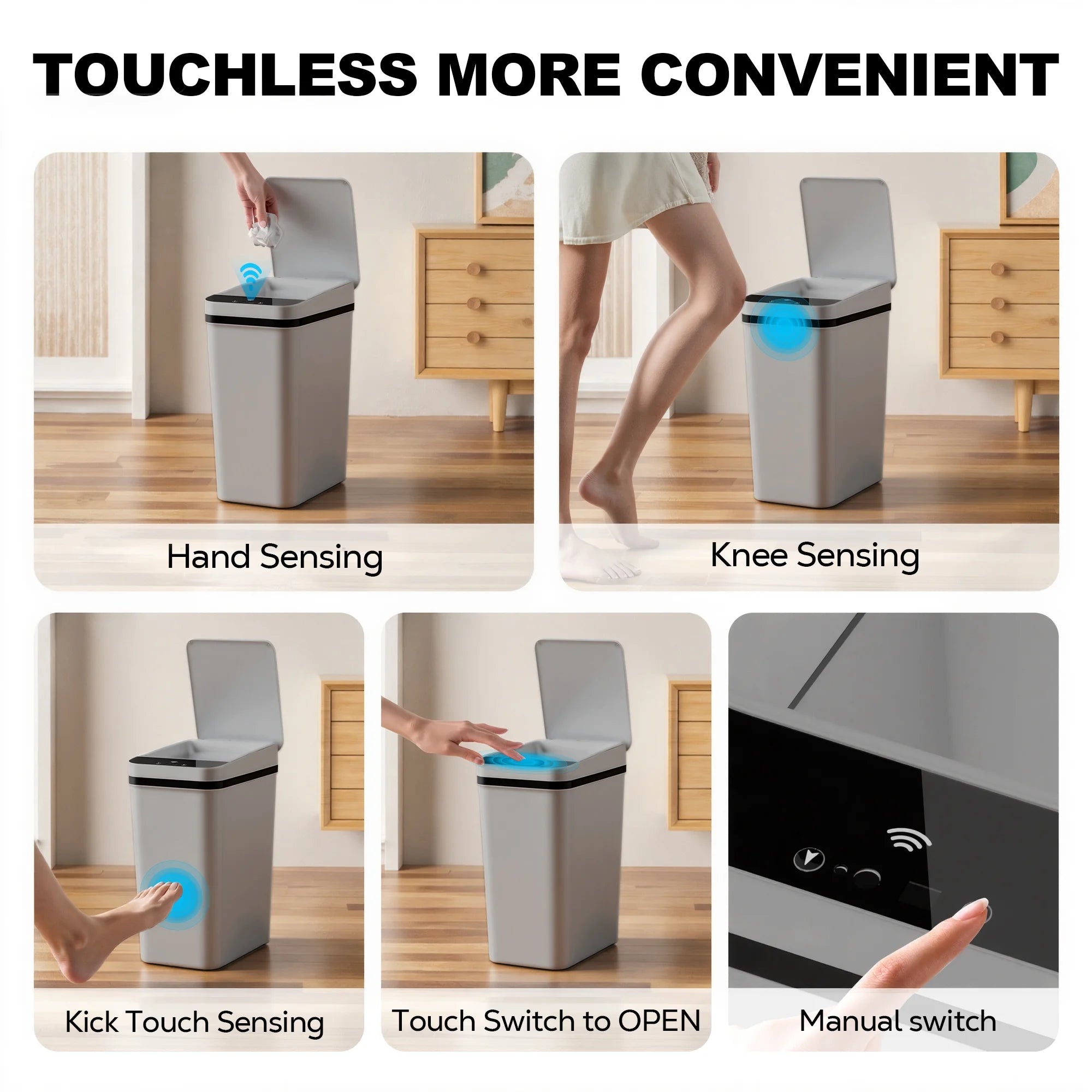 3.5 Gallon Touchless Trash Can, 2-Pack Motion Sensor Waste Bin with Lid, Gray