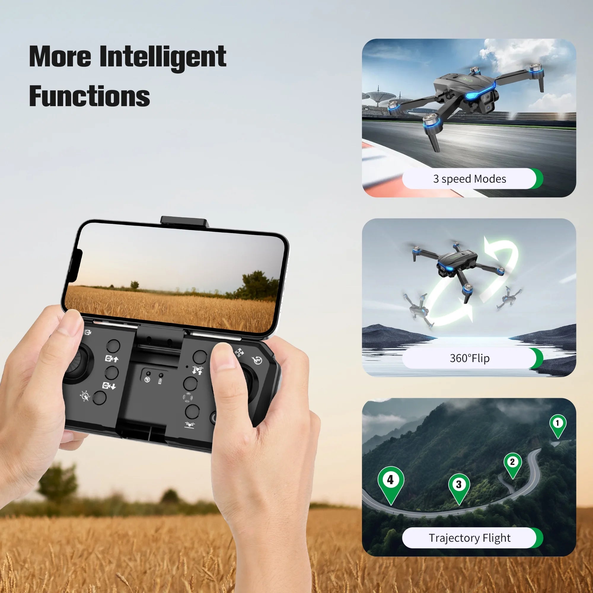 2.4G 4Ch Dual Camera, Remote Control Quadcopter ,High Definition Airplane ,Rc Drone Gifts Toys，3 Battery