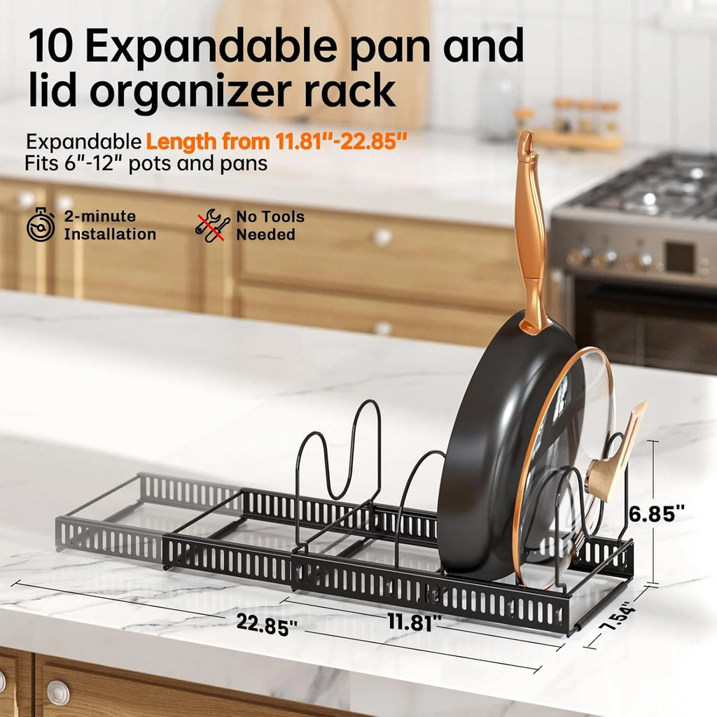 Pots and Pans Organizer Rack, Expandable 11.71-22.85 Inch Pot Rack under Cabinet