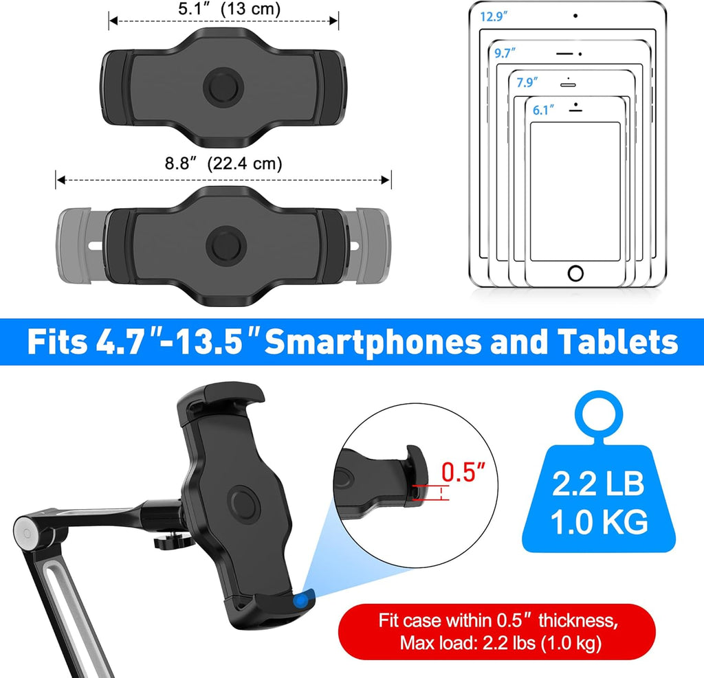 Ipad Wall Mount, 3 in 1 Highflex 360° under Cabinet Ipads Mount for Kitchen, Tablet Celling under Counter Holder, Kitchen Tablet Mount Fits 4.7" to 13.5" Ipad, Mini, Air, Surface Pro - Black