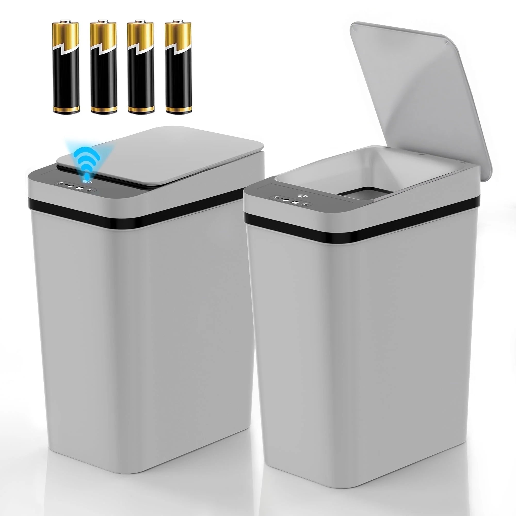 3.5 Gallon Touchless Trash Can, 2-Pack Motion Sensor Waste Bin with Lid, Gray