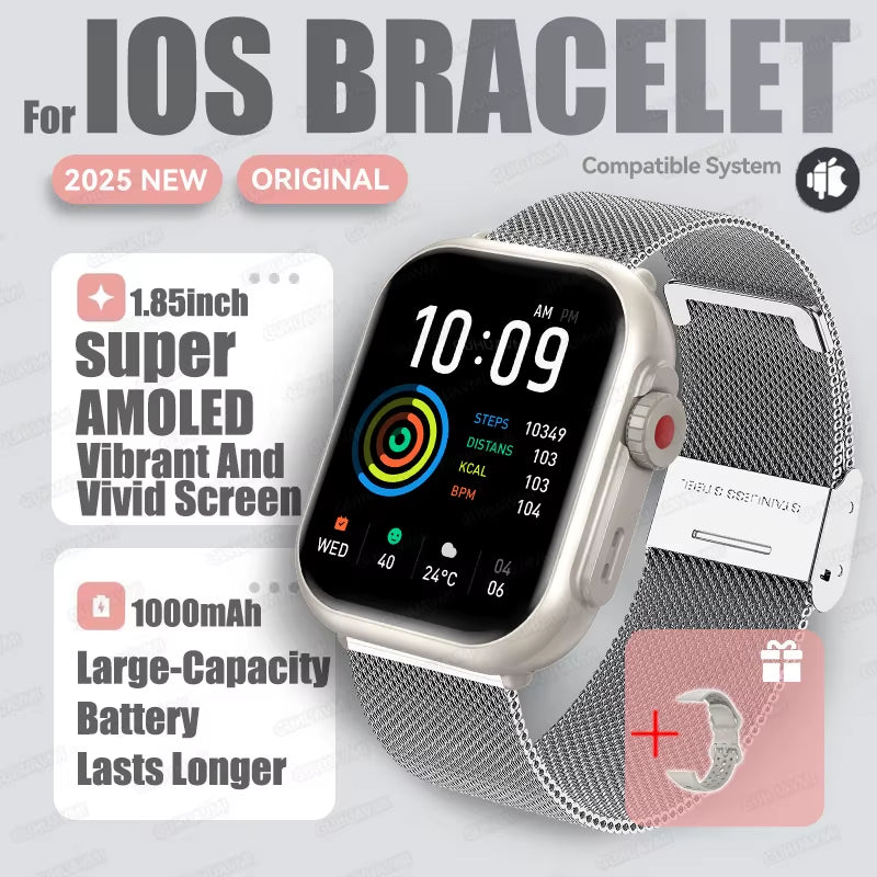 2025 New Fashion Sports Smart Watch Men Women 1.85-Inch HD AMOLED Full Touch Screen IP68 Waterproof Bluetooth Call Smartwatches