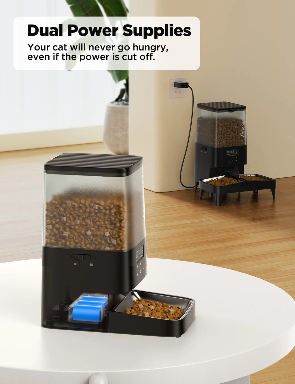Automatic Cat Feeder, 5L Timed Pet Food Dispenser, Elevated Cat Dog Feeder with 2 Stainless Steel Bowls, Black