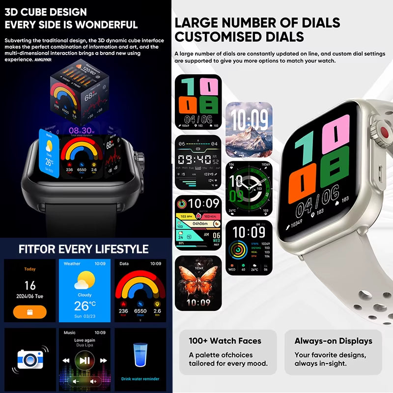 2025 New Fashion Sports Smart Watch Men Women 1.85-Inch HD AMOLED Full Touch Screen IP68 Waterproof Bluetooth Call Smartwatches