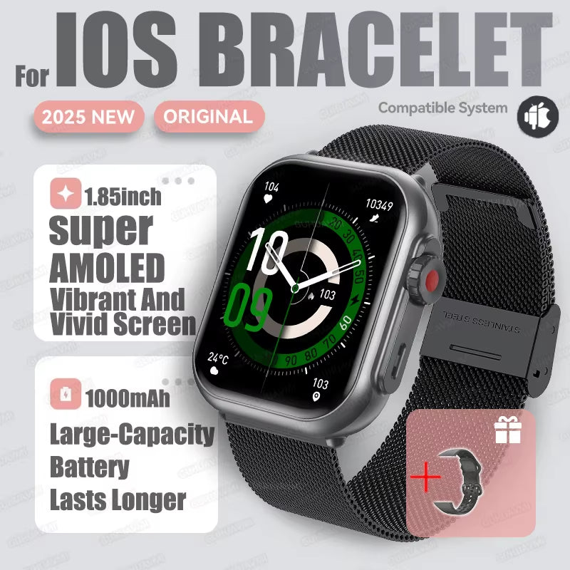 2025 New Fashion Sports Smart Watch Men Women 1.85-Inch HD AMOLED Full Touch Screen IP68 Waterproof Bluetooth Call Smartwatches