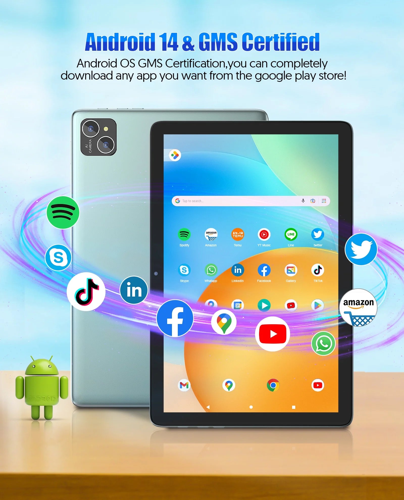 Android 14 Tablet 10 Inch Tablets,128Gb ROM+8(4+4)GB RAM,1TB Expand,8-Core,8000Mah Battery