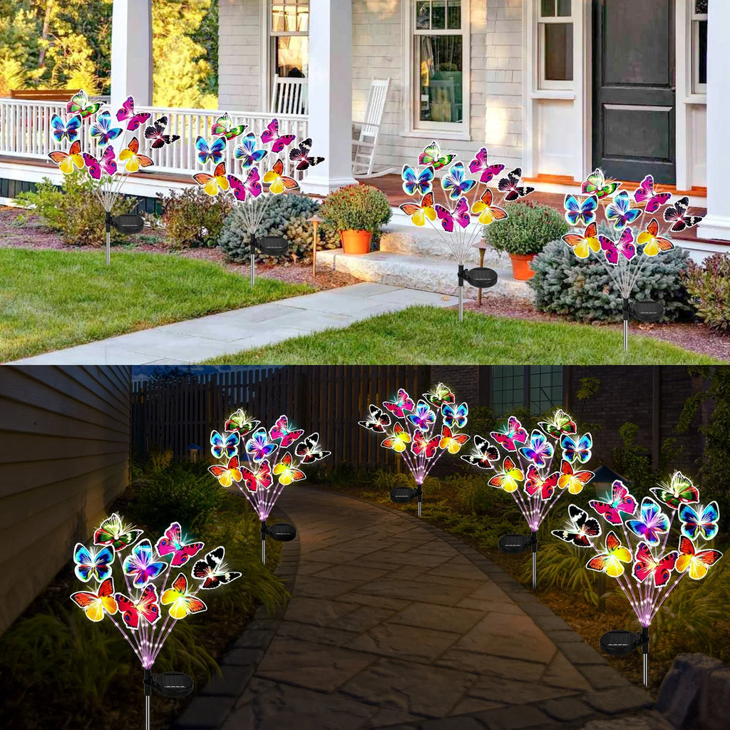 2 Pack with 16 Butterfly Solar Lights, Waterproof Decorative Lights for Outdoor Garden Patio Backyard Decor