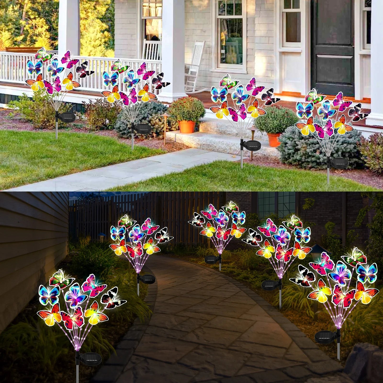 2 Pack with 16 Butterfly Solar Lights, Waterproof Decorative Lights for Outdoor Garden Patio Backyard Decor
