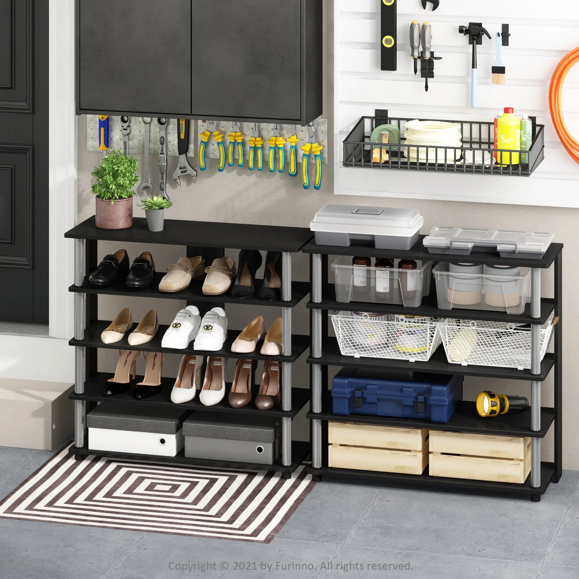 Turn-N-Tube 5-Tier Shoe Rack, Wood and Metal, Americano