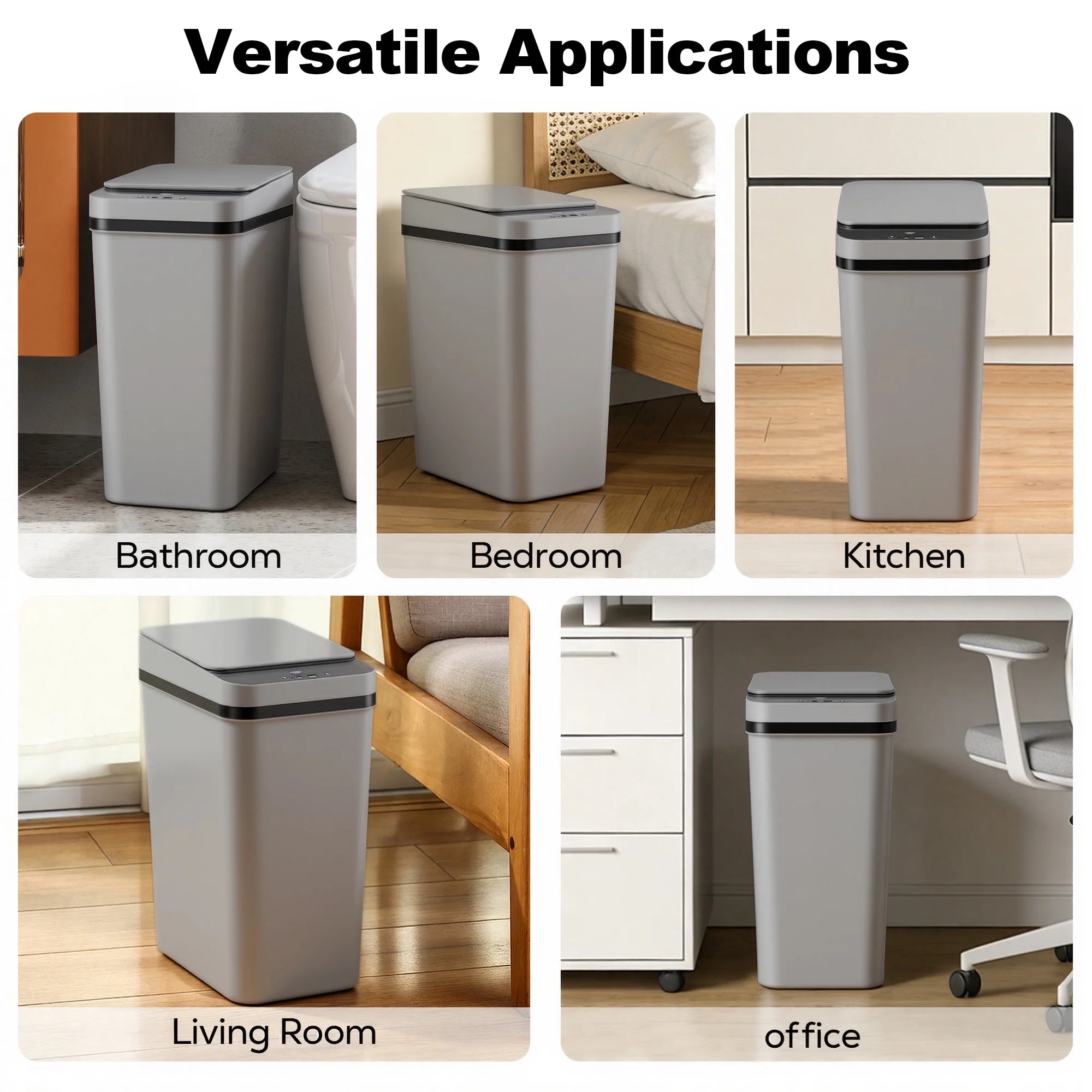 3.5 Gallon Touchless Trash Can, 2-Pack Motion Sensor Waste Bin with Lid, Gray