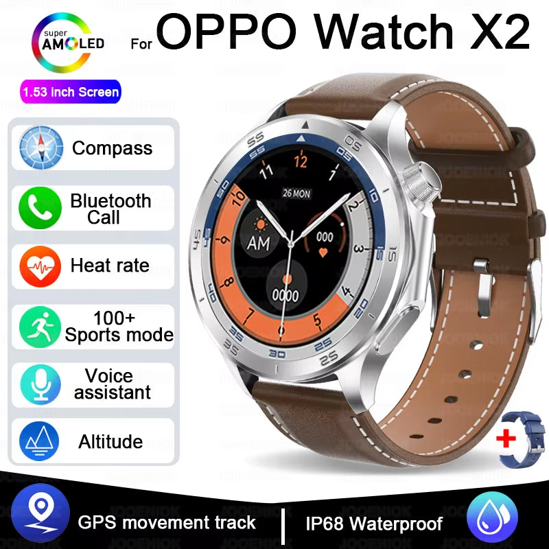 OPPO New Watch X2 Bluetooth Call Smart Watch Men GPS Sports Fitness Heart Rate AI Voice Assistant Smartwatches Android IOS