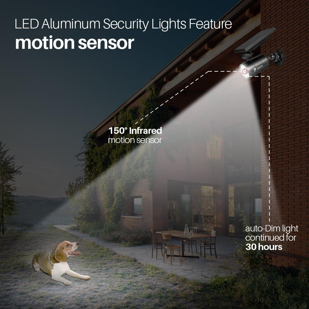 Solar Motion Sensor Lights Outdoor Aluminum Case(Not Plastic), Solar Flood Spot Lights for outside Post Yard Patio Path Garden, 100-Week Free Refund/Replacement