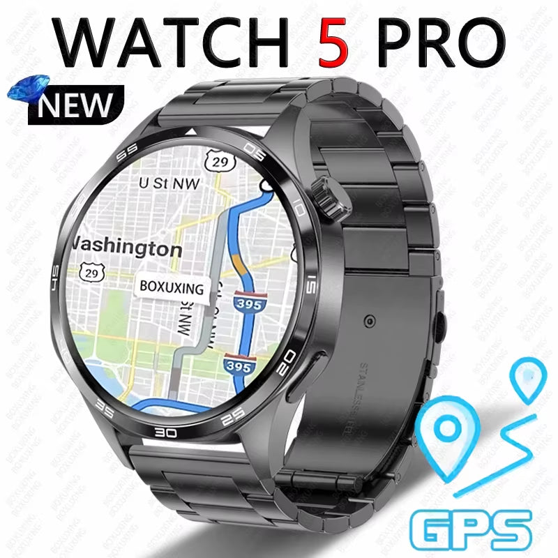 2026 New Smart Watch Men Watch 5 Pro AMOLED HD Screen Bluetooth Call GPS Trajectory NFC Heart Rate Compass Smartwatches