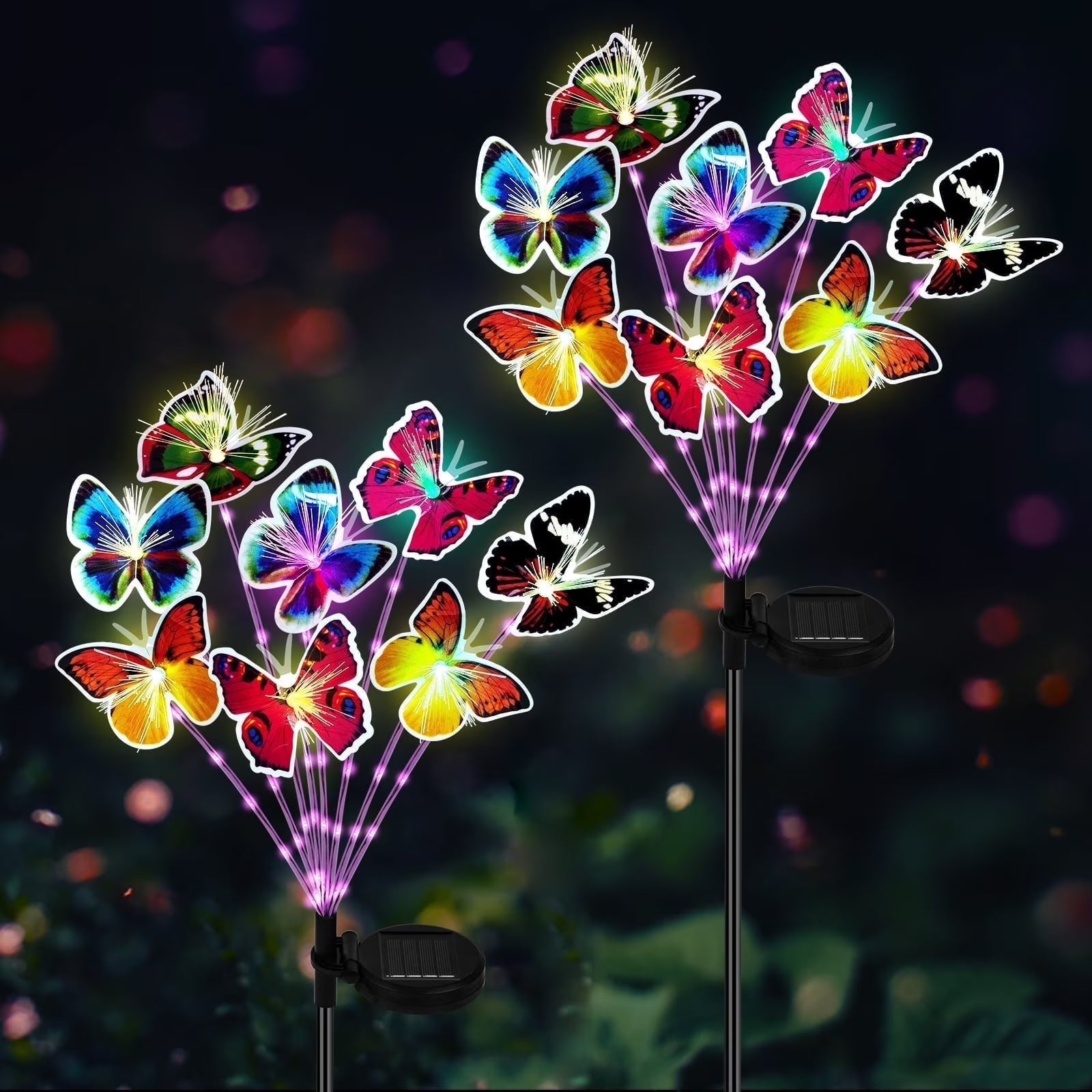 2 Pack with 16 Butterfly Solar Lights, Waterproof Decorative Lights for Outdoor Garden Patio Backyard Decor