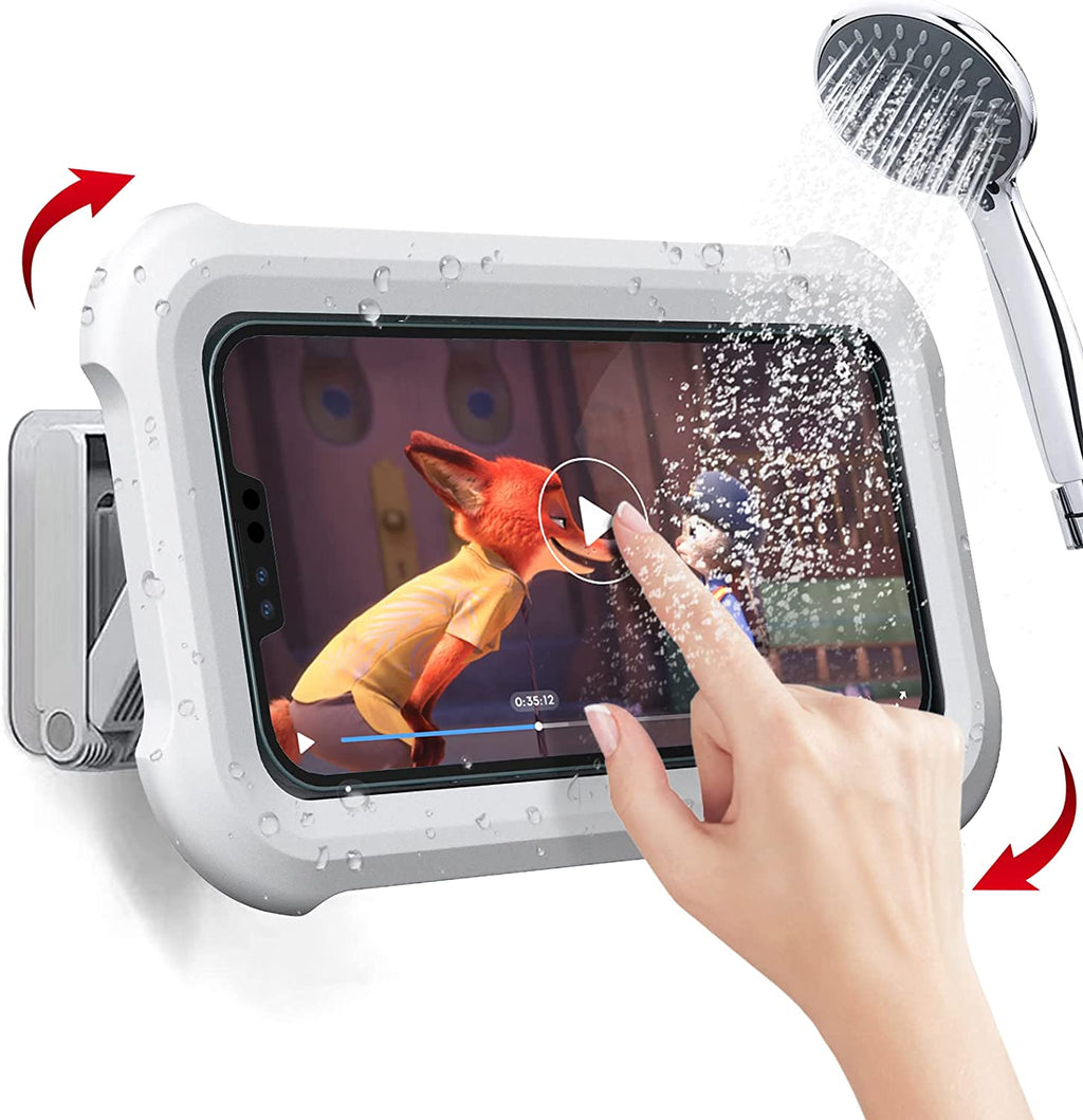 Upgraded 480° Rotating Shower Phone Holder Waterproof Case with Touch Screen,Oolyico Shower Accessories Guardian Buddy Holder Wall Mount Shelf in Bathroom Bathtub for 4" - 7" Cell Phone