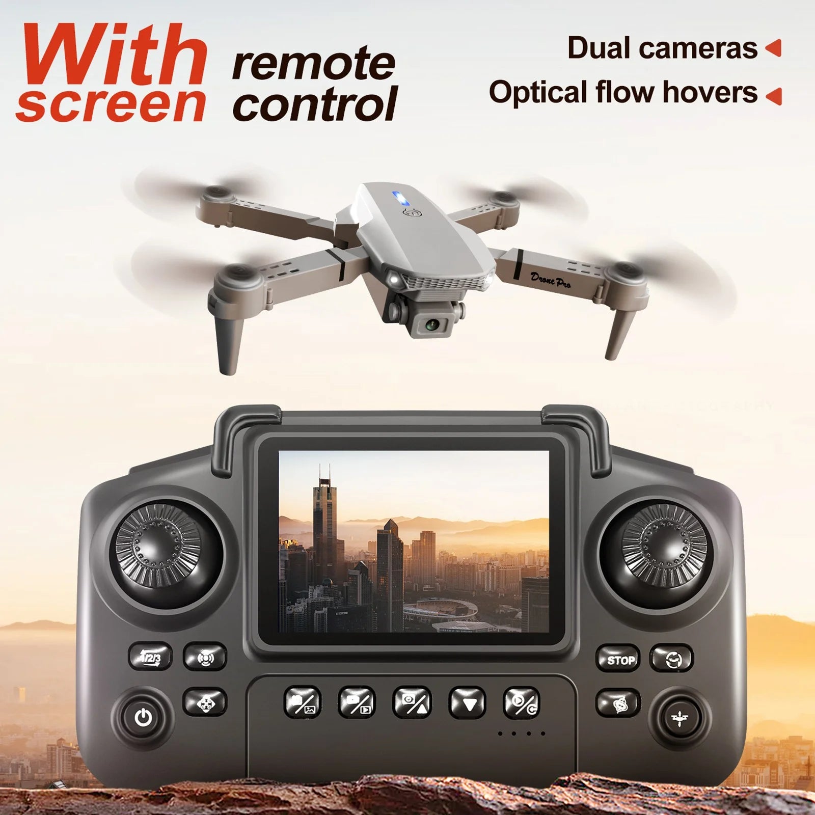 , Drone with Camera Remote Control with Screen Display 2.4G RC Quadcopter Altitude Hold for Kids Adults, Gray