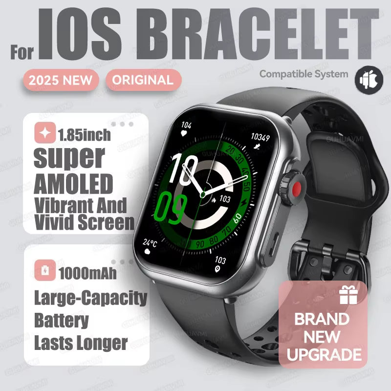 2025 New Fashion Sports Smart Watch Men Women 1.85-Inch HD AMOLED Full Touch Screen IP68 Waterproof Bluetooth Call Smartwatches