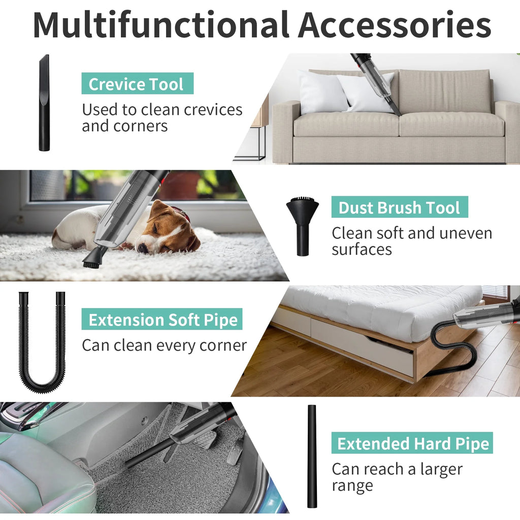 Cordless Handheld Vacuum Cleaner, Portable Car Vacuum Cleaner 3 in 1 Cordless Vacuum Air Blower and Hand Pump with LED Light for Home Car Pet Hair