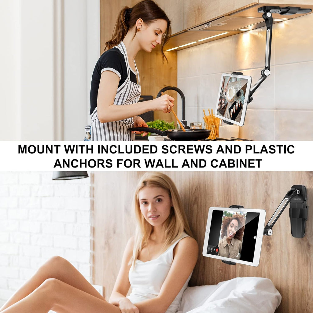 Ipad Wall Mount, 3 in 1 Highflex 360° under Cabinet Ipads Mount for Kitchen, Tablet Celling under Counter Holder, Kitchen Tablet Mount Fits 4.7" to 13.5" Ipad, Mini, Air, Surface Pro - Black