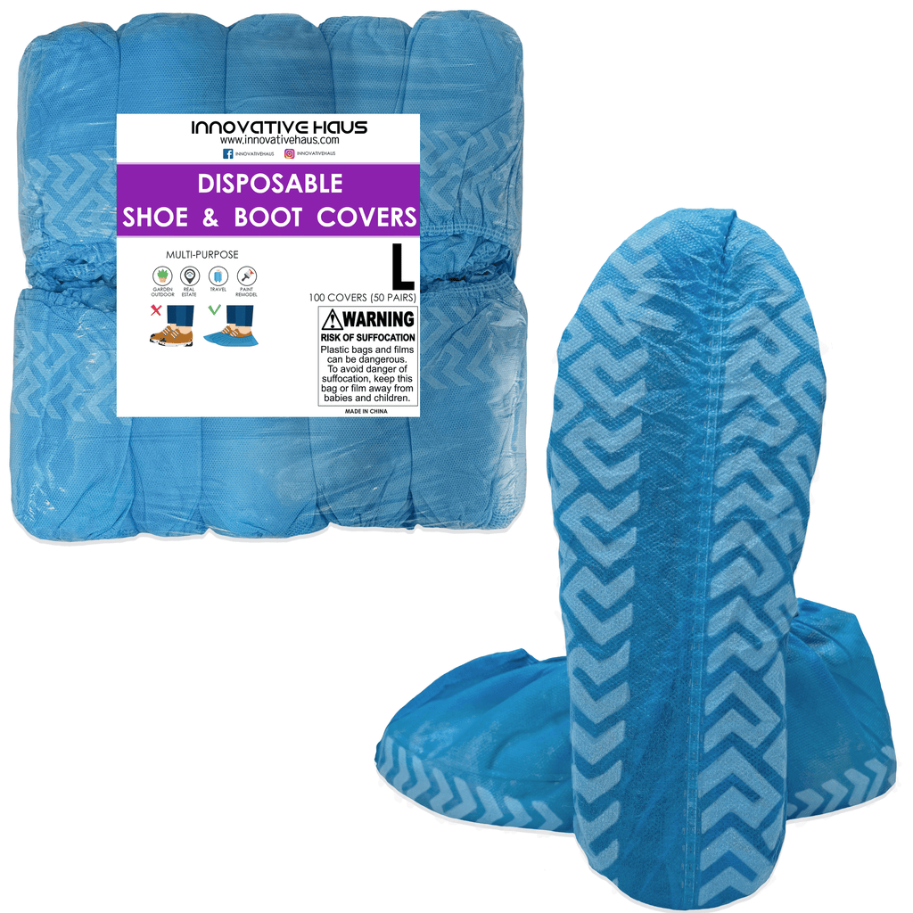 100 Pack Blue Large Disposable Shoe Covers