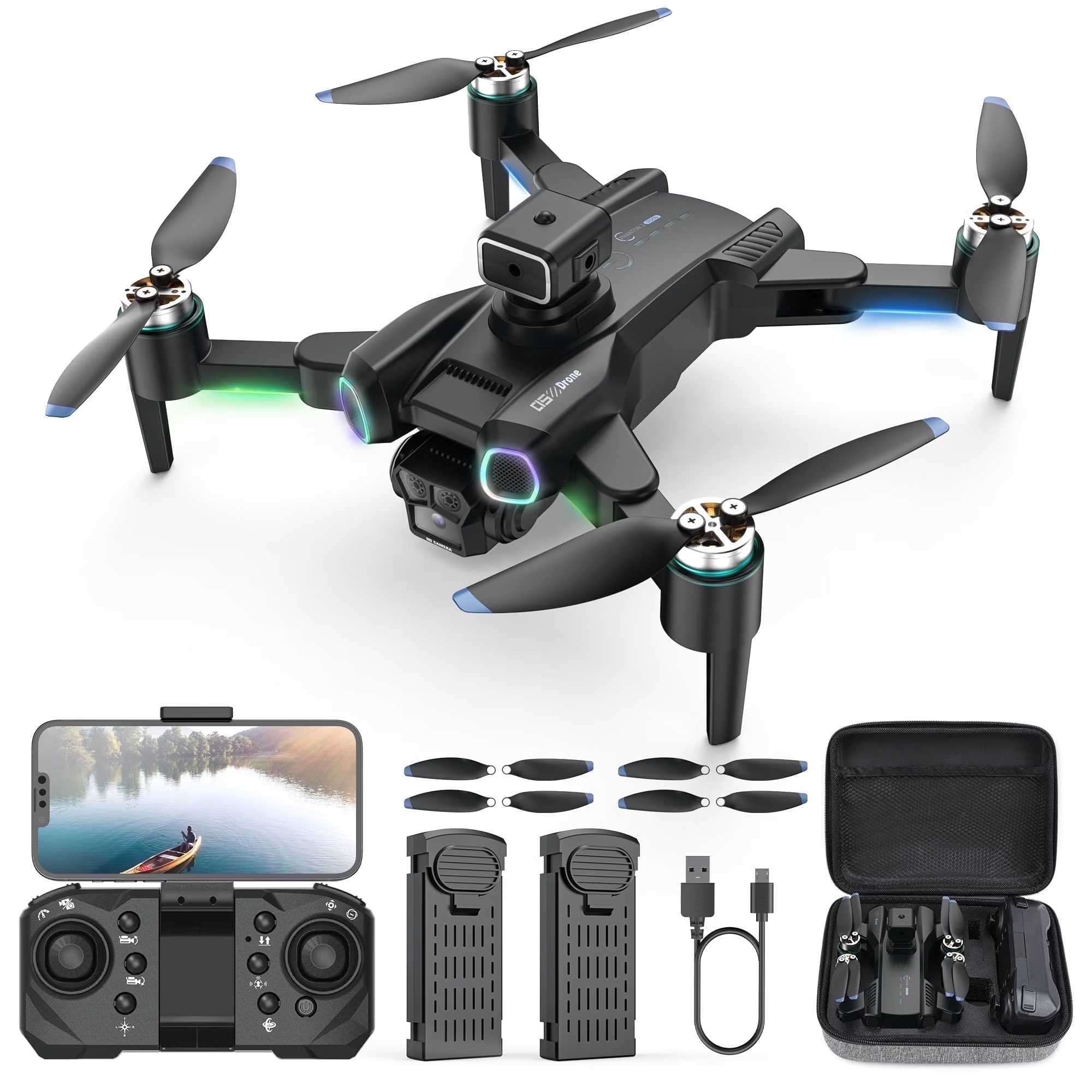 Mini Drone for Kids 8-12, CS15 Foldable Drones with HD Camera, Headless Mode, LED Lights, 2 Batteries, Black