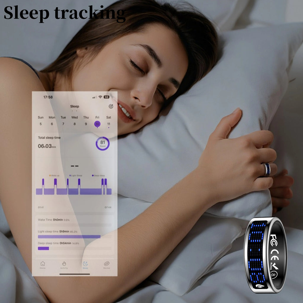 New Style Smart Rings for Men and Women! Dot - Matrix Display & Stylish Charging Base. Track Sports|Sleep|Health, and Women'S Cycles. Call Alerts, Gesture Control. Works with Iphone & Android. IP68 Waterproof.Nice Gift