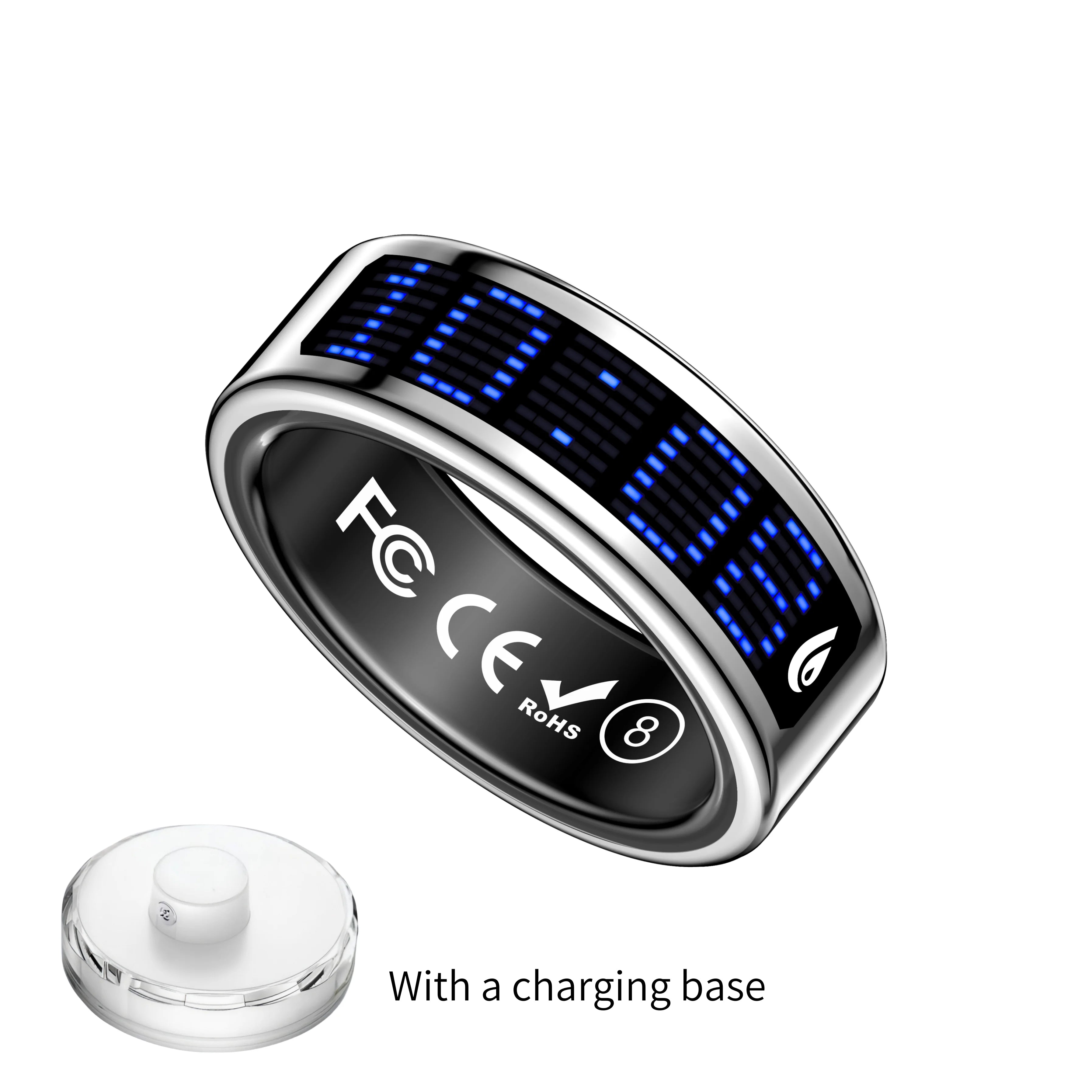 New Style Smart Rings for Men and Women! Dot - Matrix Display & Stylish Charging Base. Track Sports|Sleep|Health, and Women'S Cycles. Call Alerts, Gesture Control. Works with Iphone & Android. IP68 Waterproof.Nice Gift