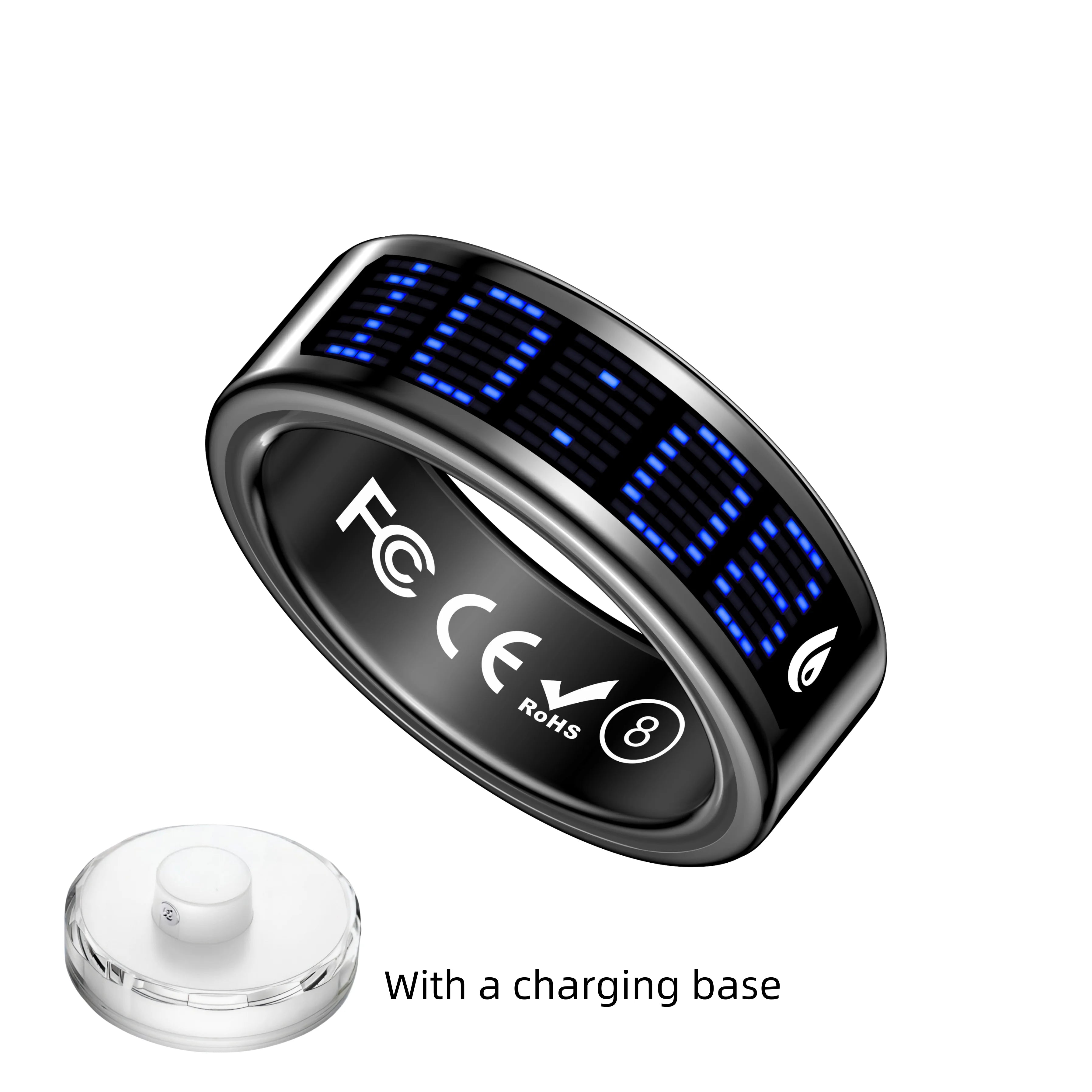 New Style Smart Rings for Men and Women! Dot - Matrix Display & Stylish Charging Base. Track Sports|Sleep|Health, and Women'S Cycles. Call Alerts, Gesture Control. Works with Iphone & Android. IP68 Waterproof.Nice Gift