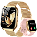 Smart Watch for Women 1.96'' Fitness Tracker Gold Smart Watches for Women Digital Watches 120 Sports Mode Make/Answer Call Waterproof Running Smartwatch Fits for Android Iphone 2 Straps