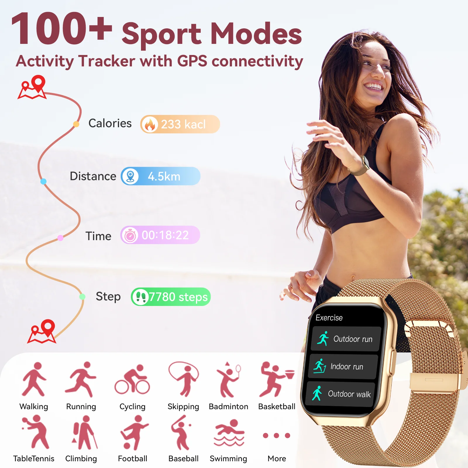 Smart Watch for Women 1.96'' Fitness Tracker Gold Smart Watches for Women Digital Watches 120 Sports Mode Make/Answer Call Waterproof Running Smartwatch Fits for Android Iphone 2 Straps