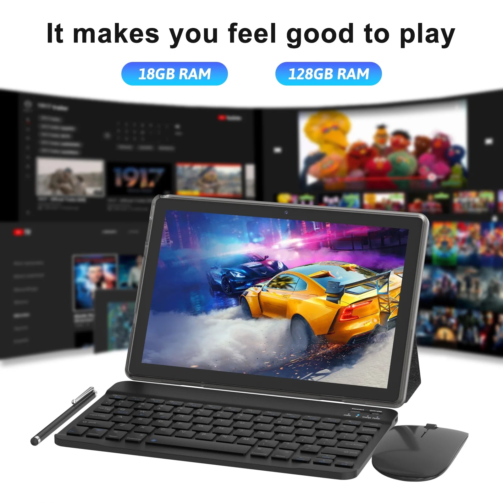 2024 Newest Android 13 Tablet 10 Inch, 12GB RAM 128GB ROM/1TB Expandable Tablet PC, 2 in 1 Tablets with Keyboard, Quad-Core 2.0Ghz CPU HD Screen, Google Certified 5G Wifi 6 BT 5.0, 8MP Camera Tableta