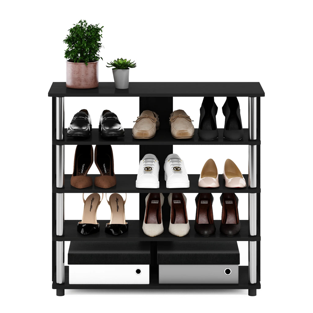 Turn-N-Tube 5-Tier Shoe Rack, Wood and Metal, Americano