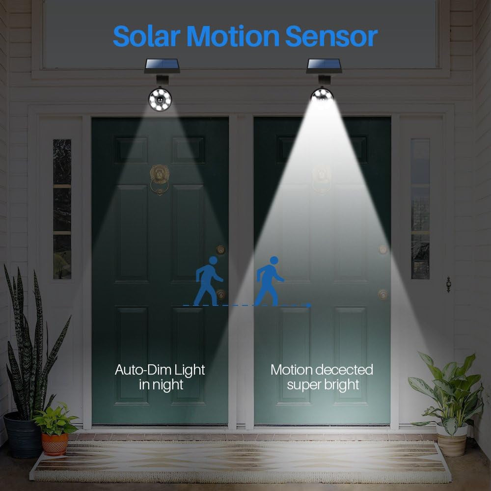 Solar Motion Sensor Lights Outdoor Aluminum Case(Not Plastic), Solar Flood Spot Lights for outside Post Yard Patio Path Garden, 100-Week Free Refund/Replacement