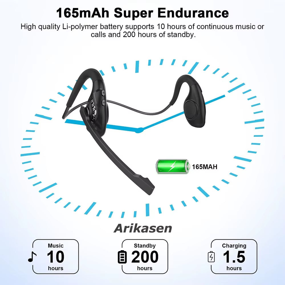 Bluetooth Headsets with Microphone Open Ear Headphones Wireless Bluetooth Noise Cancelling Air Conduction Headphones for Office