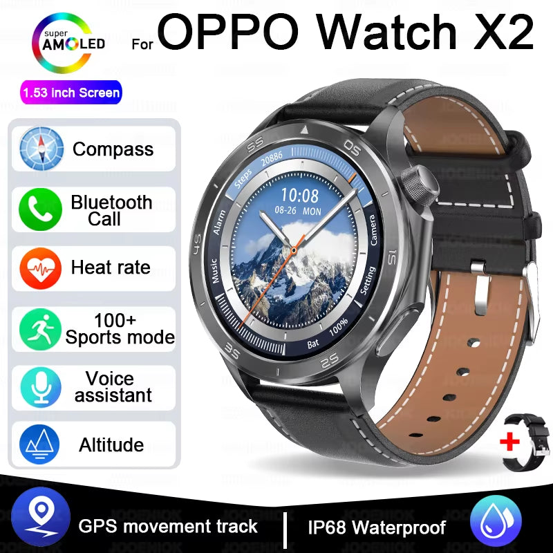 OPPO New Watch X2 Bluetooth Call Smart Watch Men GPS Sports Fitness Heart Rate AI Voice Assistant Smartwatches Android IOS