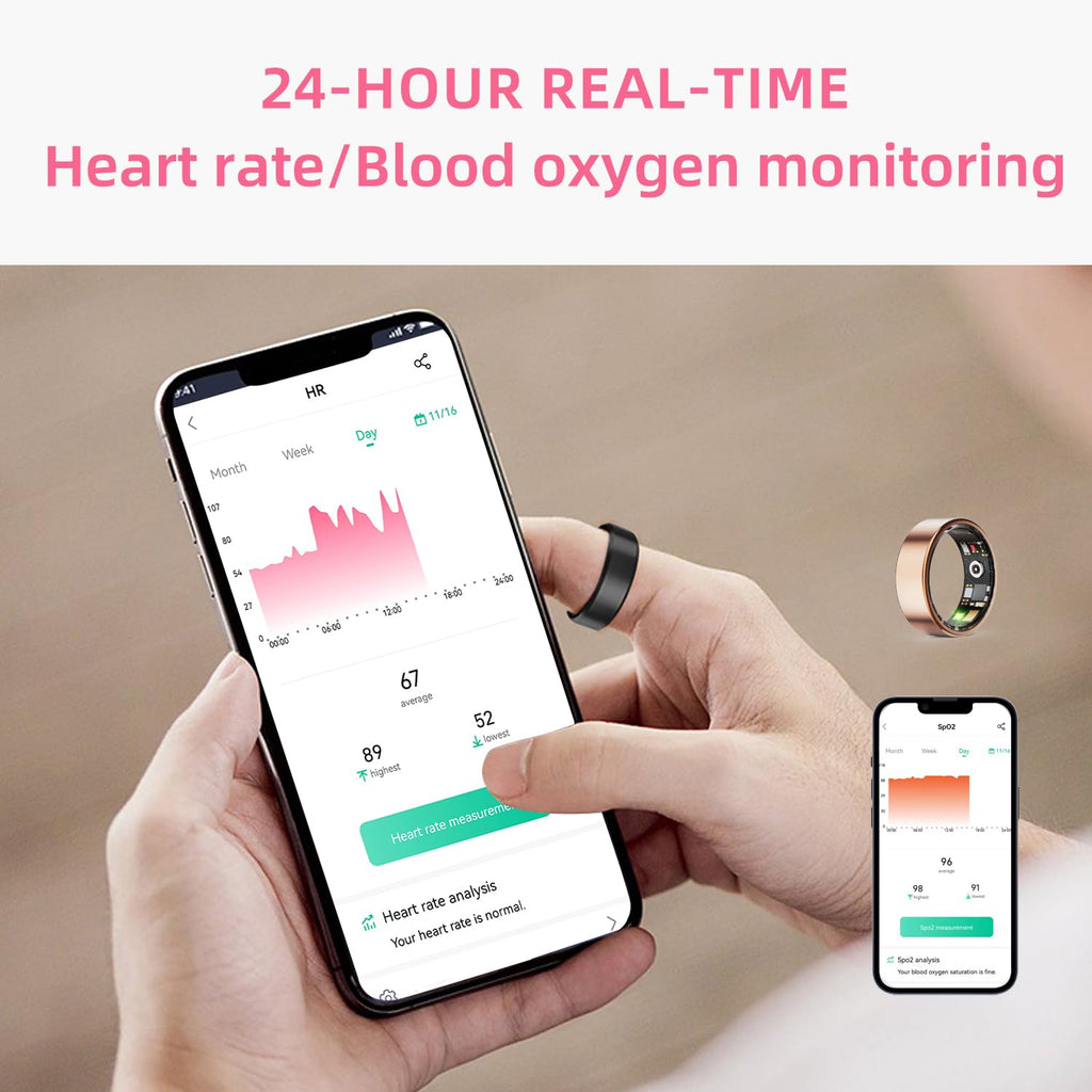 Smart Ring Health Tracker - Fitness Sleep Heart Rate Blood Oxygen Tracker Smart Ring for Men and Women,Ip68 Waterproof Level Bluetooth Fitness Tracker Rings Family Care