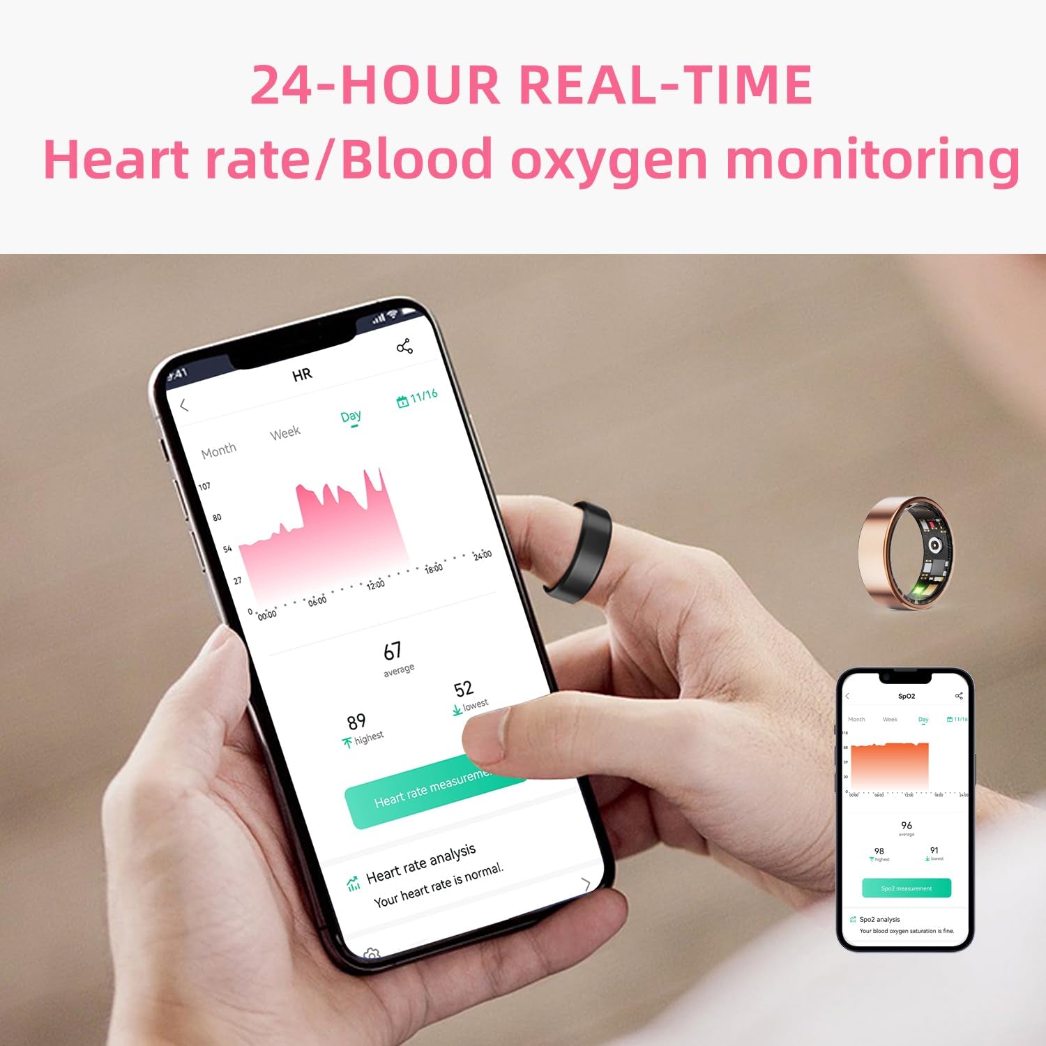 Smart Ring Health Tracker - Fitness Sleep Heart Rate Blood Oxygen Tracker Smart Ring for Men and Women,Ip68 Waterproof Level Bluetooth Fitness Tracker Rings Family Care
