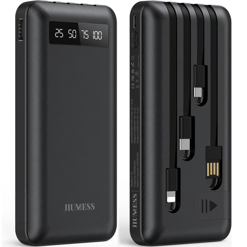 20000Mah Power Bank Portable Charger with Cables, USB Battery Pack Compatible for Iphone & Android Cell Phone