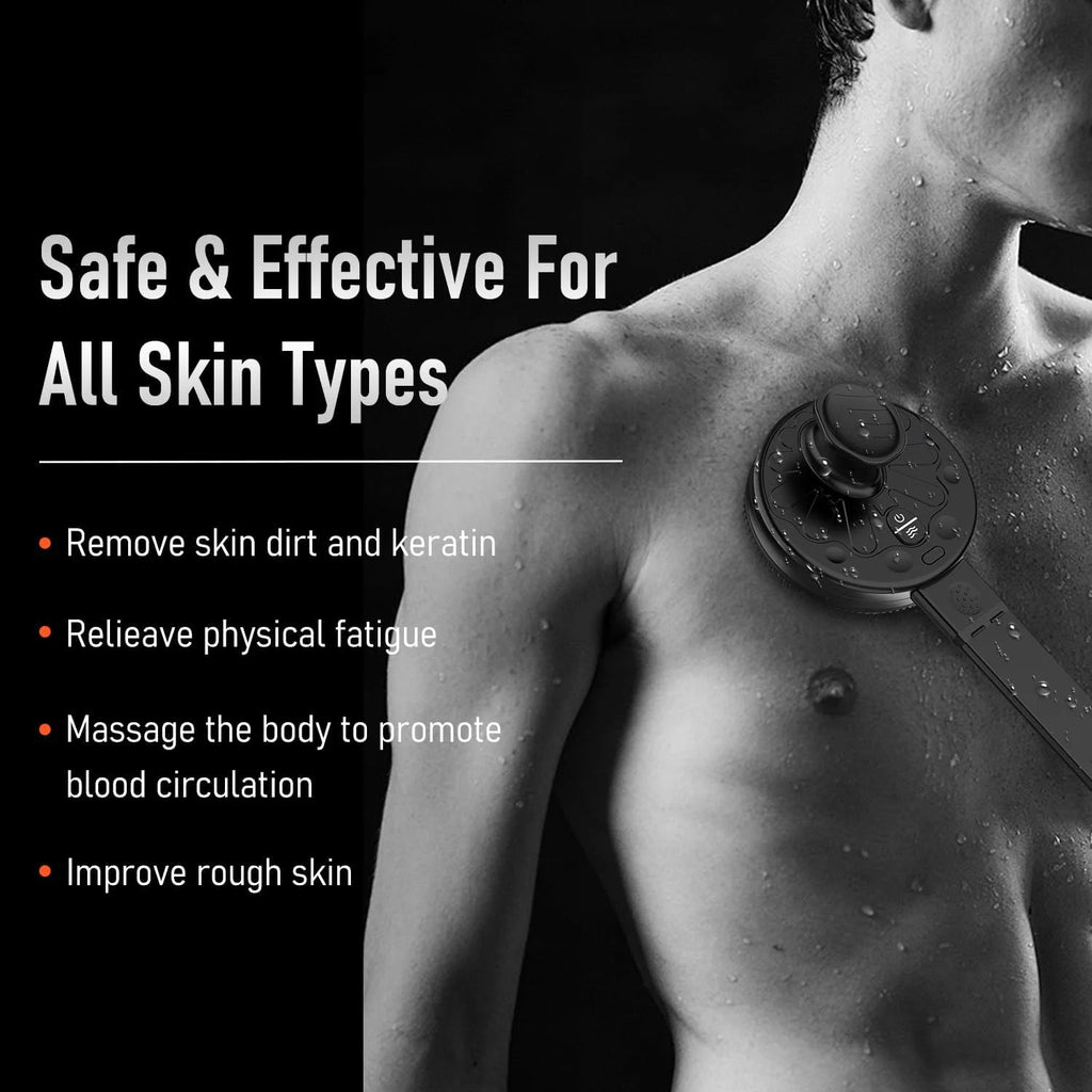 Upgraded Electric Body Scrubber, Sonic Scrubber Pro - Water Resistant, 4 Settings, 2 Speeds & 2 Modes, Massage Brush with Charcoal Infused Silicone Bristles for Deep Clean