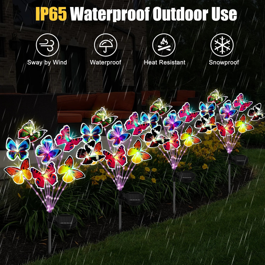 2 Pack with 16 Butterfly Solar Lights, Waterproof Decorative Lights for Outdoor Garden Patio Backyard Decor