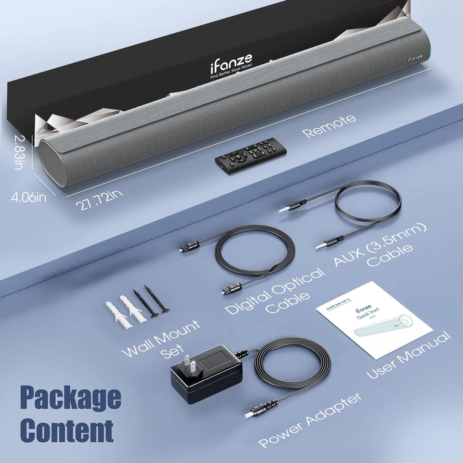 100W 28-Inch Bluetooth 5.3 Sound Bar with HDMI, Home Theater Surround Sound System with Built-In Subwoofer for Smart TV with Remote, Brushed Finish Gray