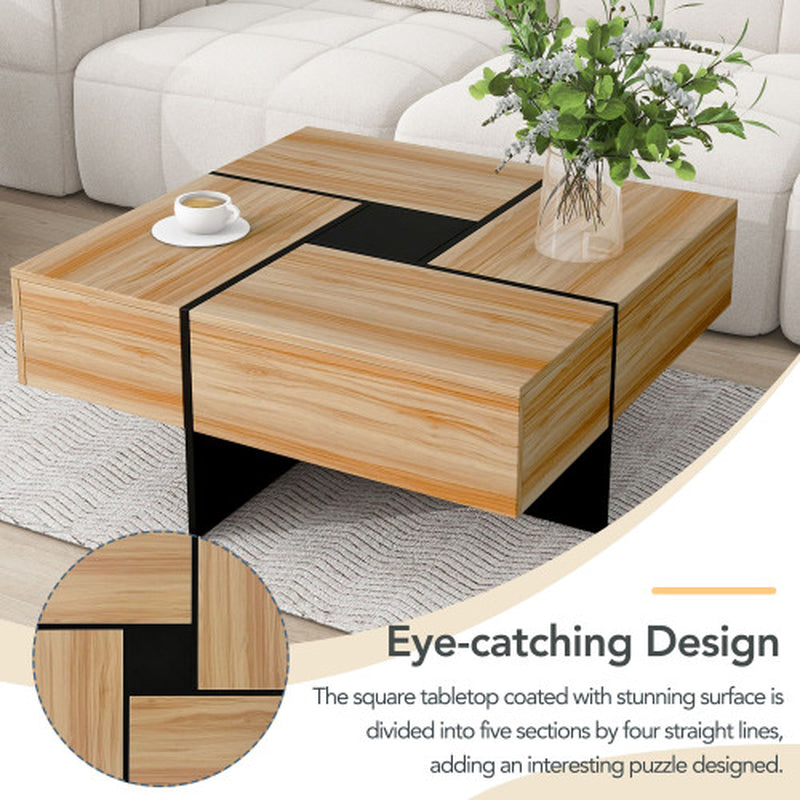 Unique Design Coffee Table with 4 Hidden Storage Compartments