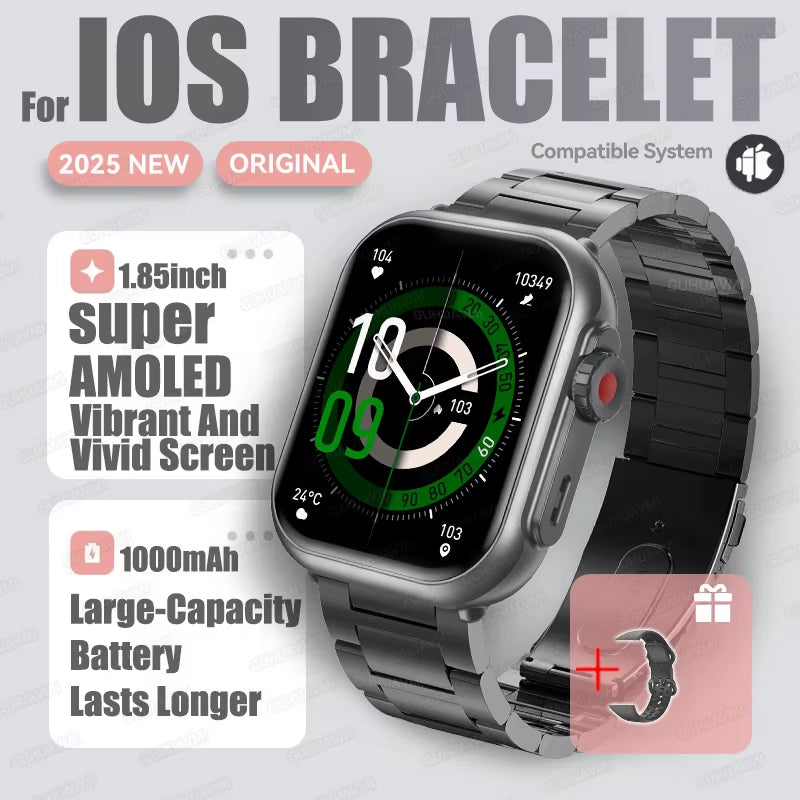 2025 New Fashion Sports Smart Watch Men Women 1.85-Inch HD AMOLED Full Touch Screen IP68 Waterproof Bluetooth Call Smartwatches