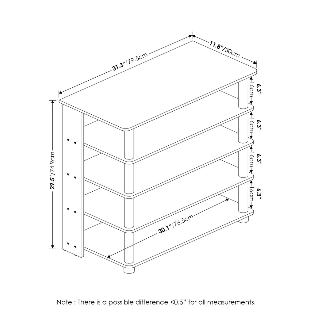 Turn-N-Tube 5-Tier Shoe Rack, Wood and Metal, Americano